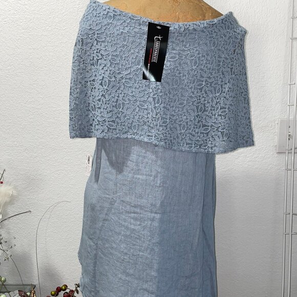 NWT Medium Blue Lace Asymmetrical Dress TRANSPARENTE sz 1 S / M Made i… - Picture 4 of 7